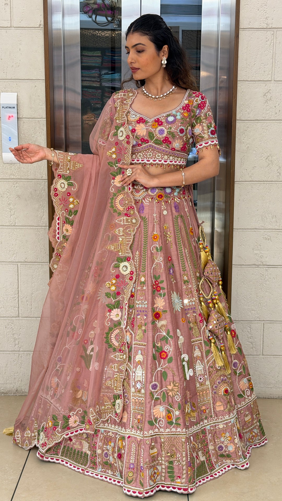 Blush Pink Heritage Embroidered Lehenga Set with Dupatta