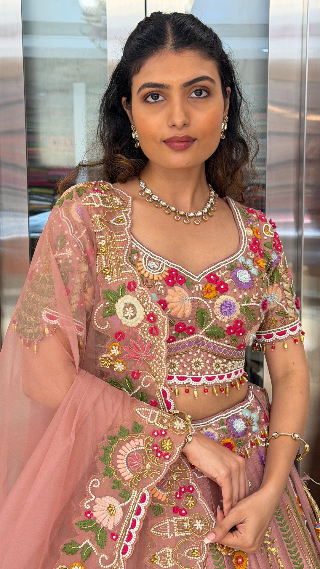 Blush Pink Heritage Embroidered Lehenga Set with Dupatta