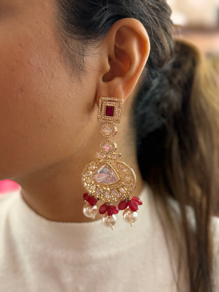 Grand Kundan Bridal Choker Necklace with Pearls & Ruby Red Beads Maang Tikka