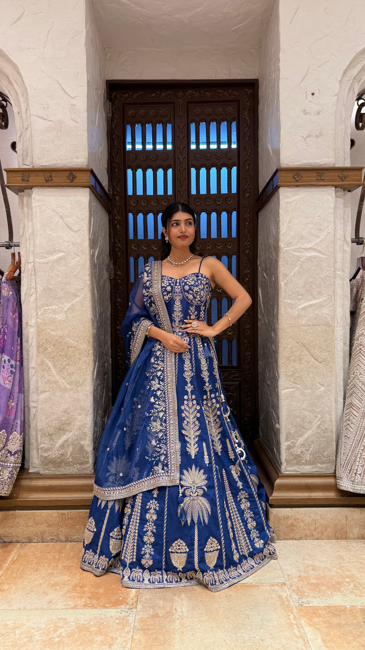 Royal Navy Blue Designer Lehenga Choli with Embroidered Dupatta
