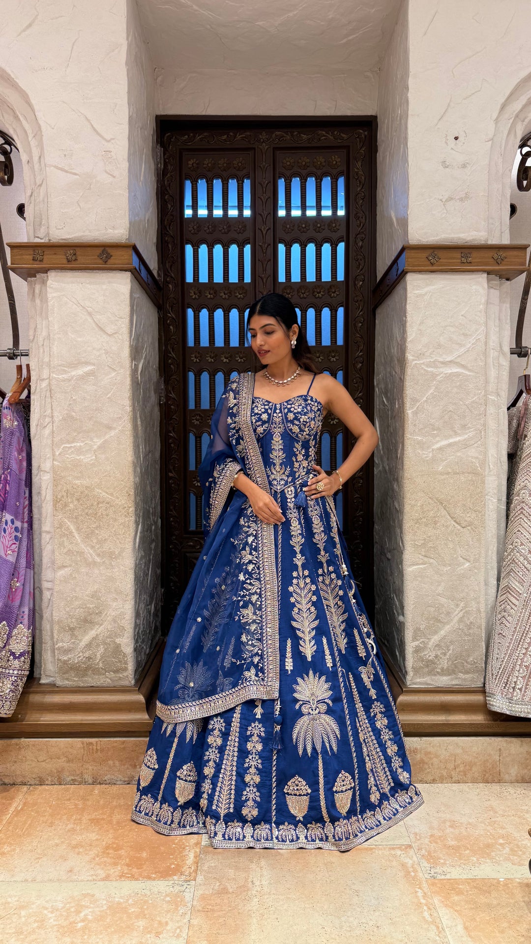 Royal Navy Blue Designer Lehenga Choli with Embroidered Dupatta