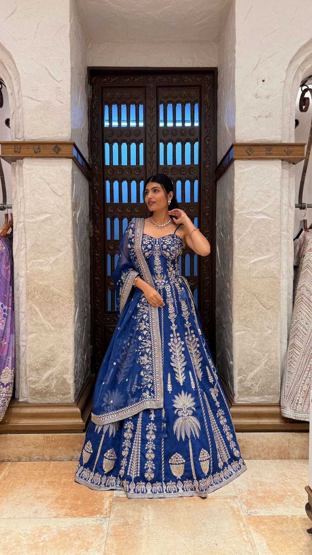 Royal Navy Blue Designer Lehenga Choli with Embroidered Dupatta