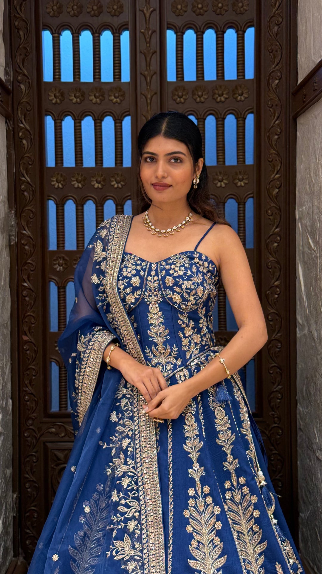 Royal Navy Blue Designer Lehenga Choli with Embroidered Dupatta