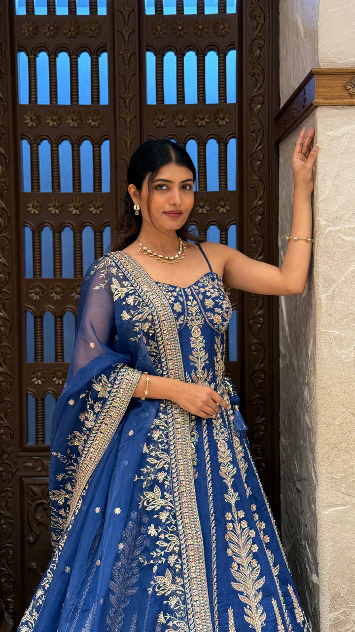 Royal Navy Blue Designer Lehenga Choli with Embroidered Dupatta