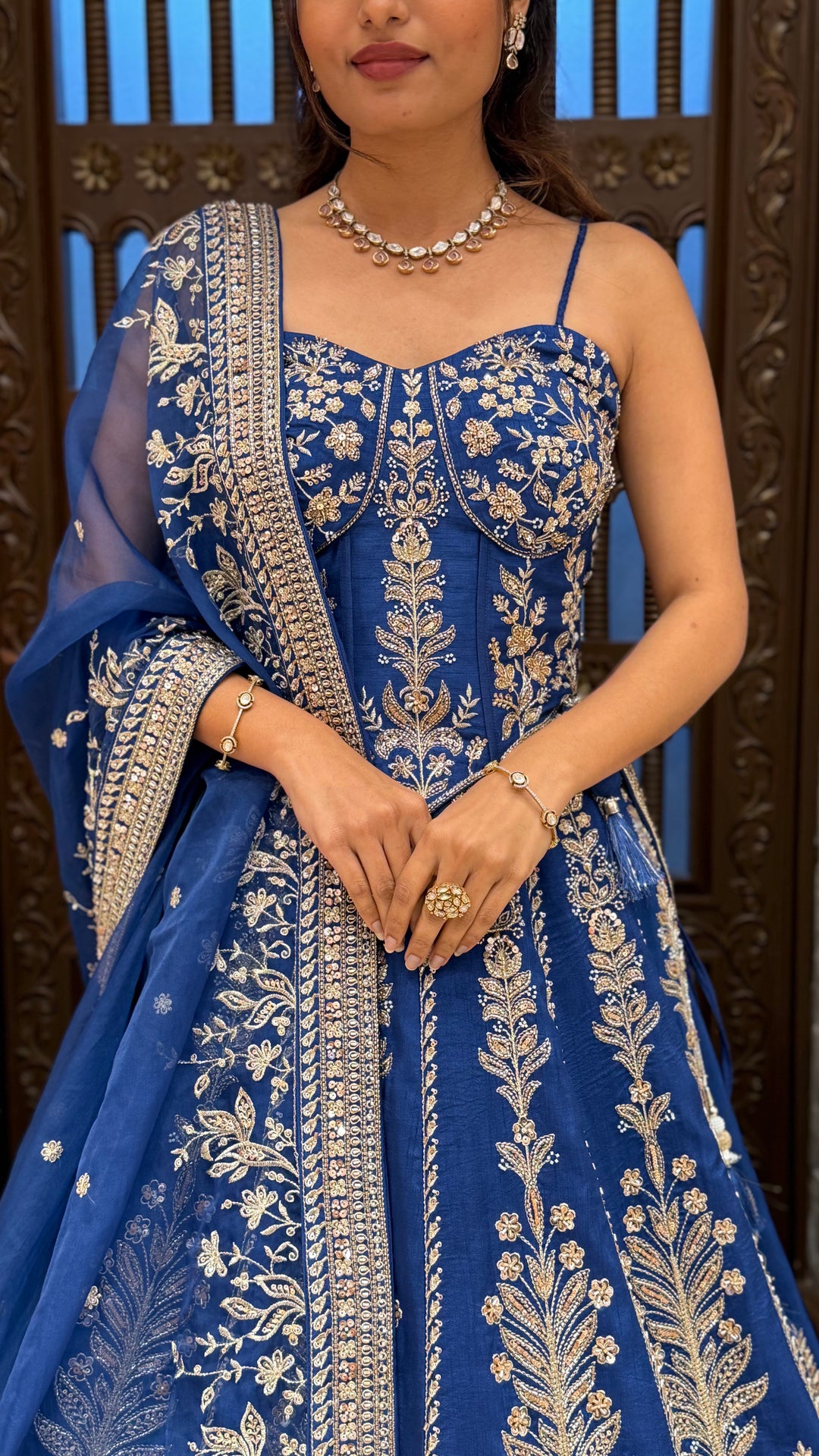 Royal Navy Blue Designer Lehenga Choli with Embroidered Dupatta