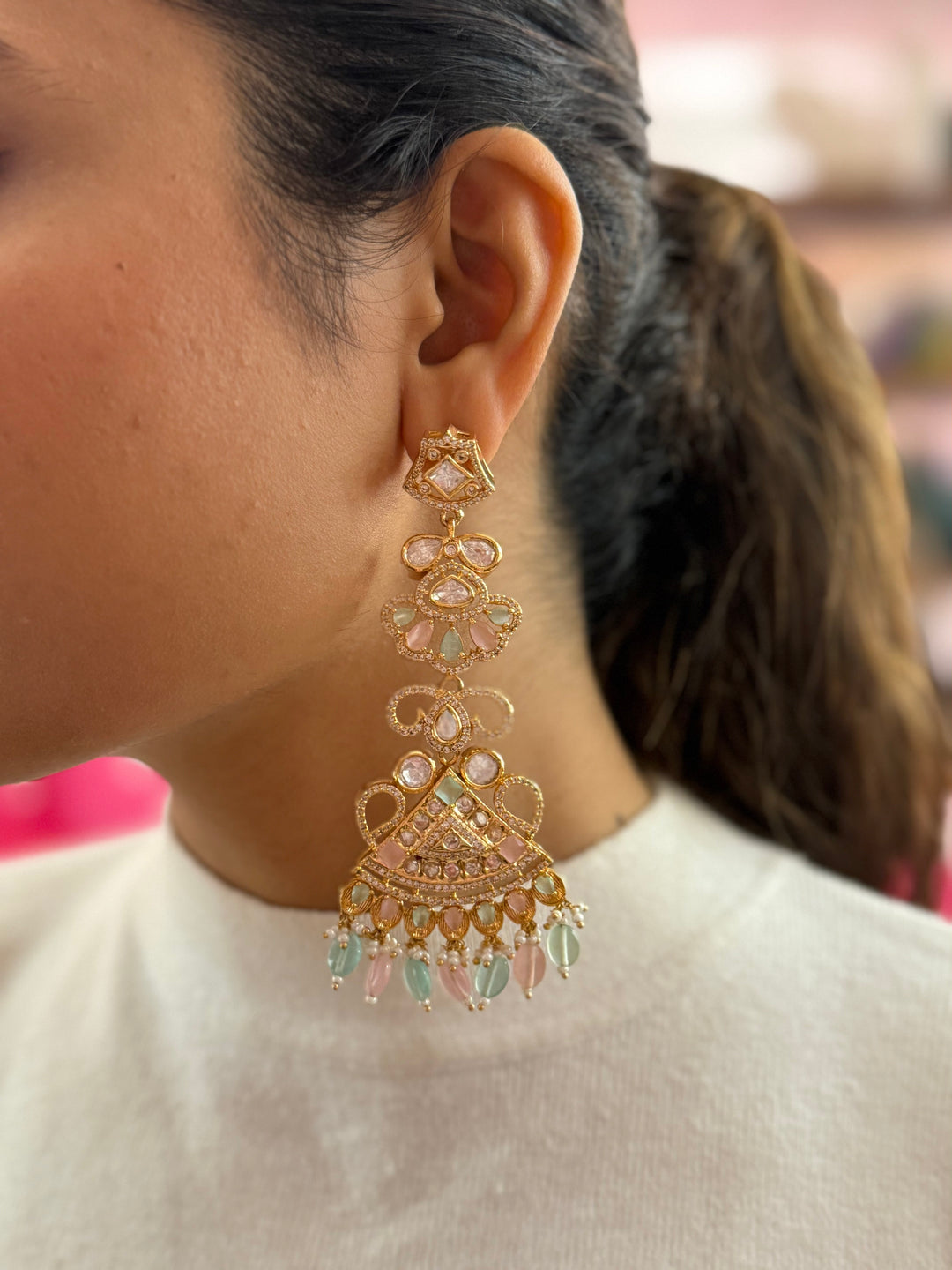 Grand Pastel Kundan Choker Necklace with Maang Tikka
