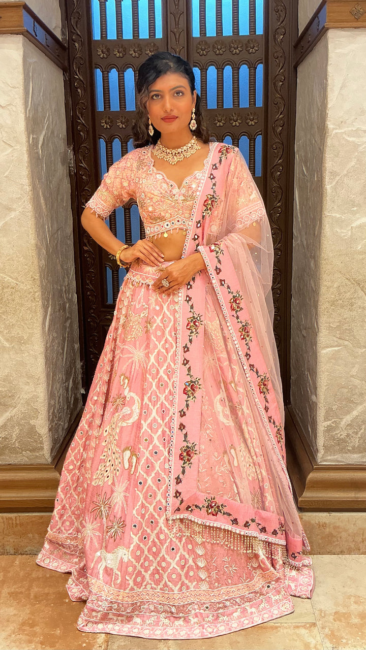 Blush Pink Heavy Embroidered Bridal Lehenga Set with Dupatta