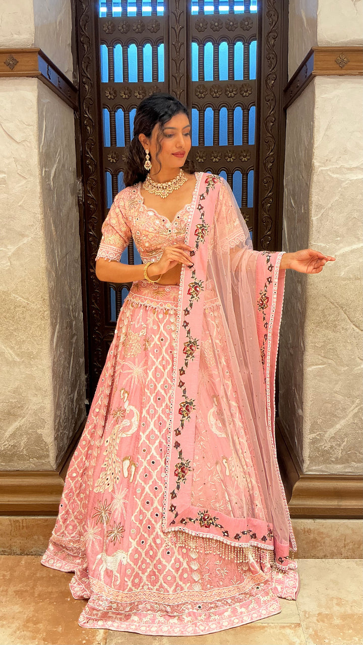 Blush Pink Heavy Embroidered Bridal Lehenga Set with Dupatta