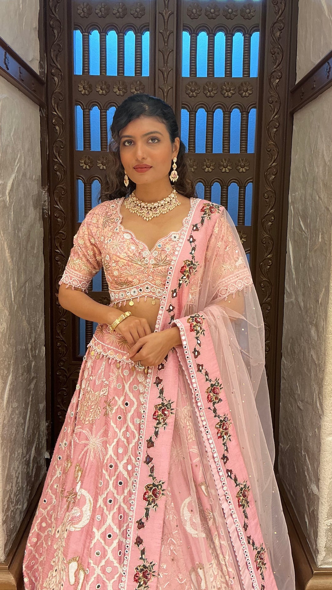 Blush Pink Heavy Embroidered Bridal Lehenga Set with Dupatta