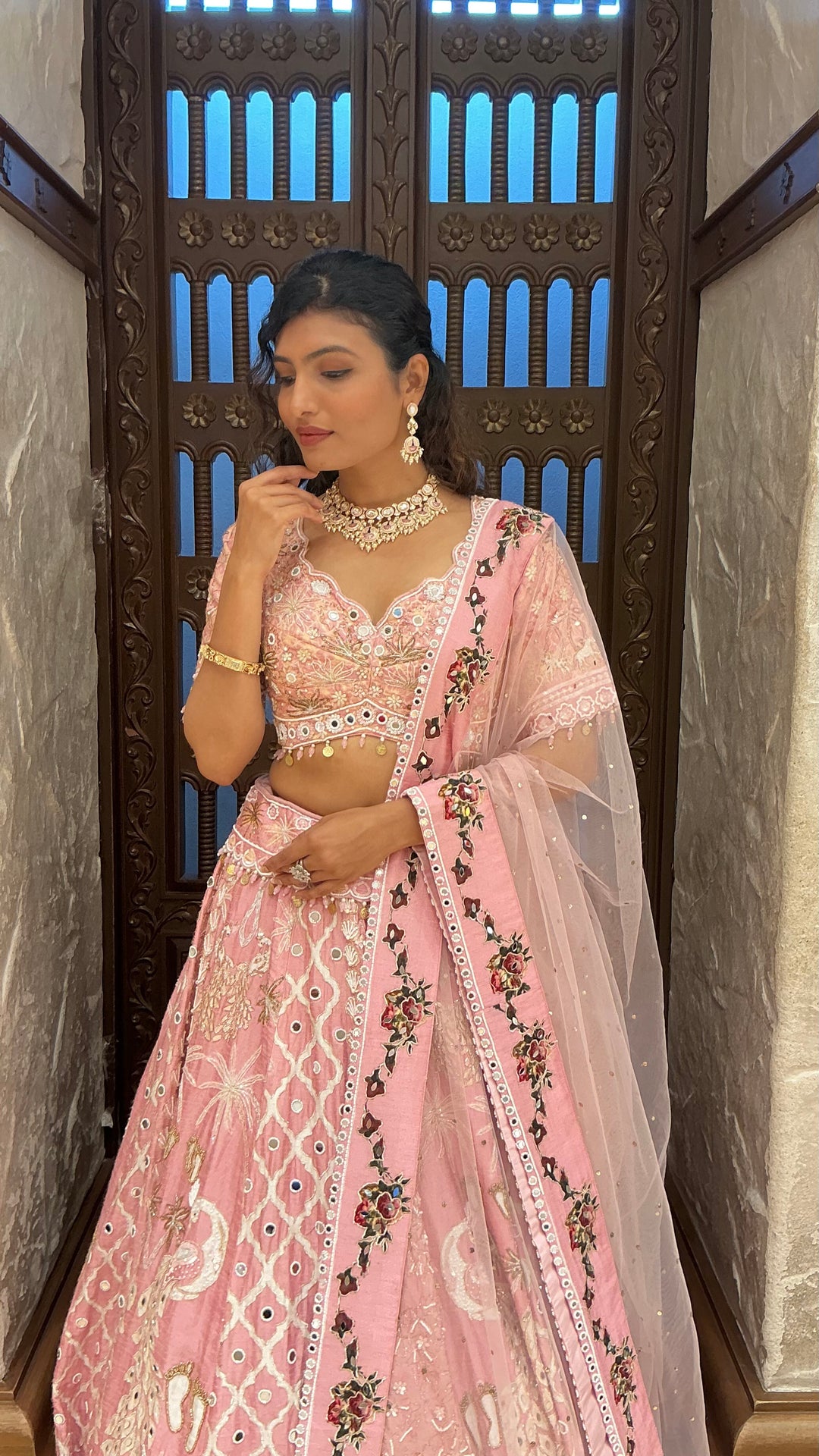 Blush Pink Heavy Embroidered Bridal Lehenga Set with Dupatta