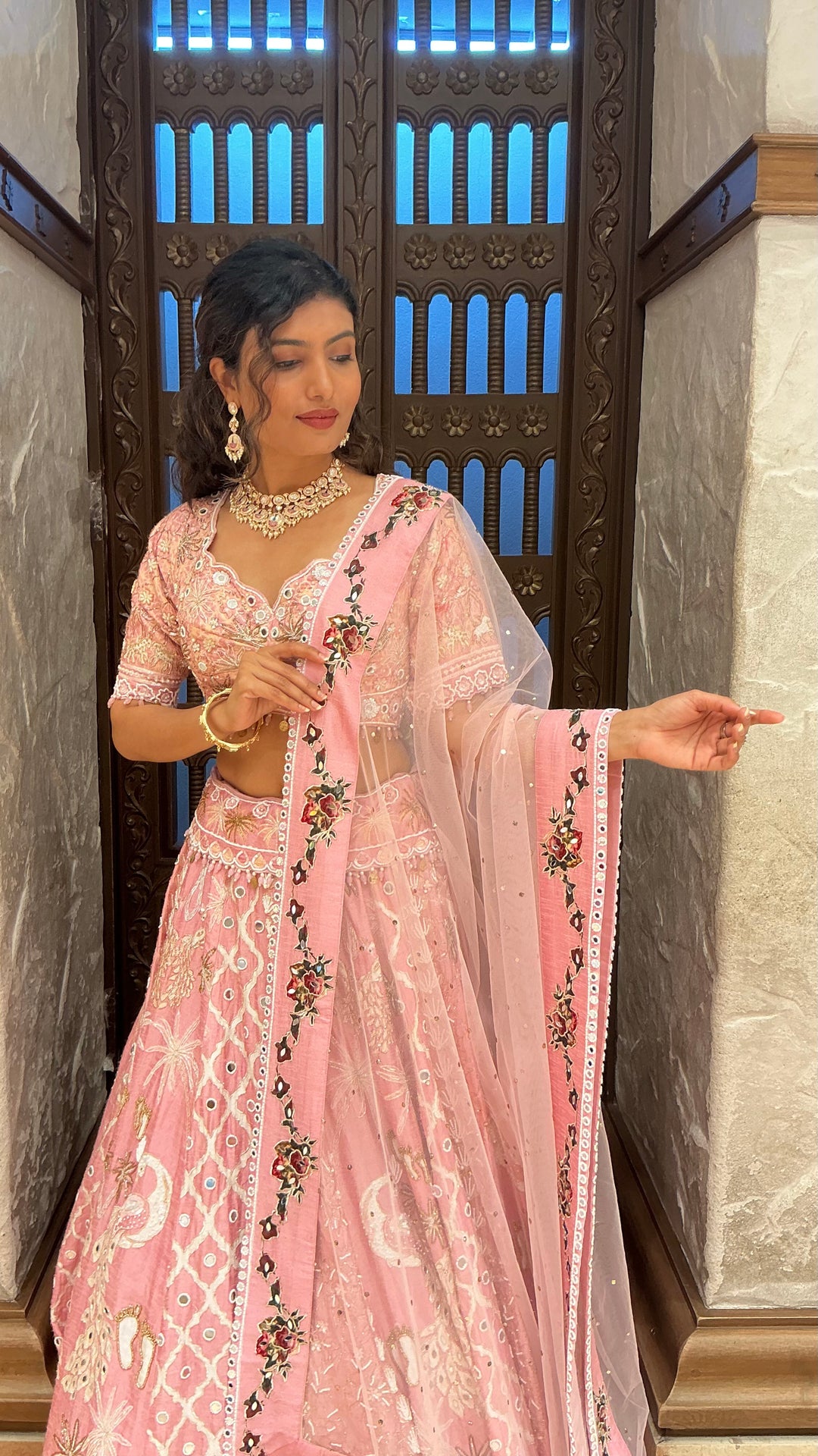Blush Pink Heavy Embroidered Bridal Lehenga Set with Dupatta