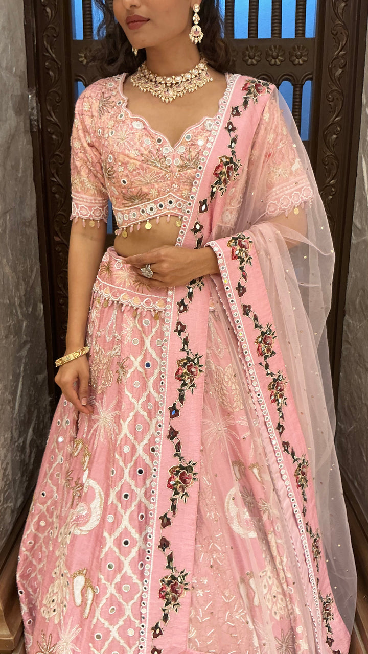 Blush Pink Heavy Embroidered Bridal Lehenga Set with Dupatta
