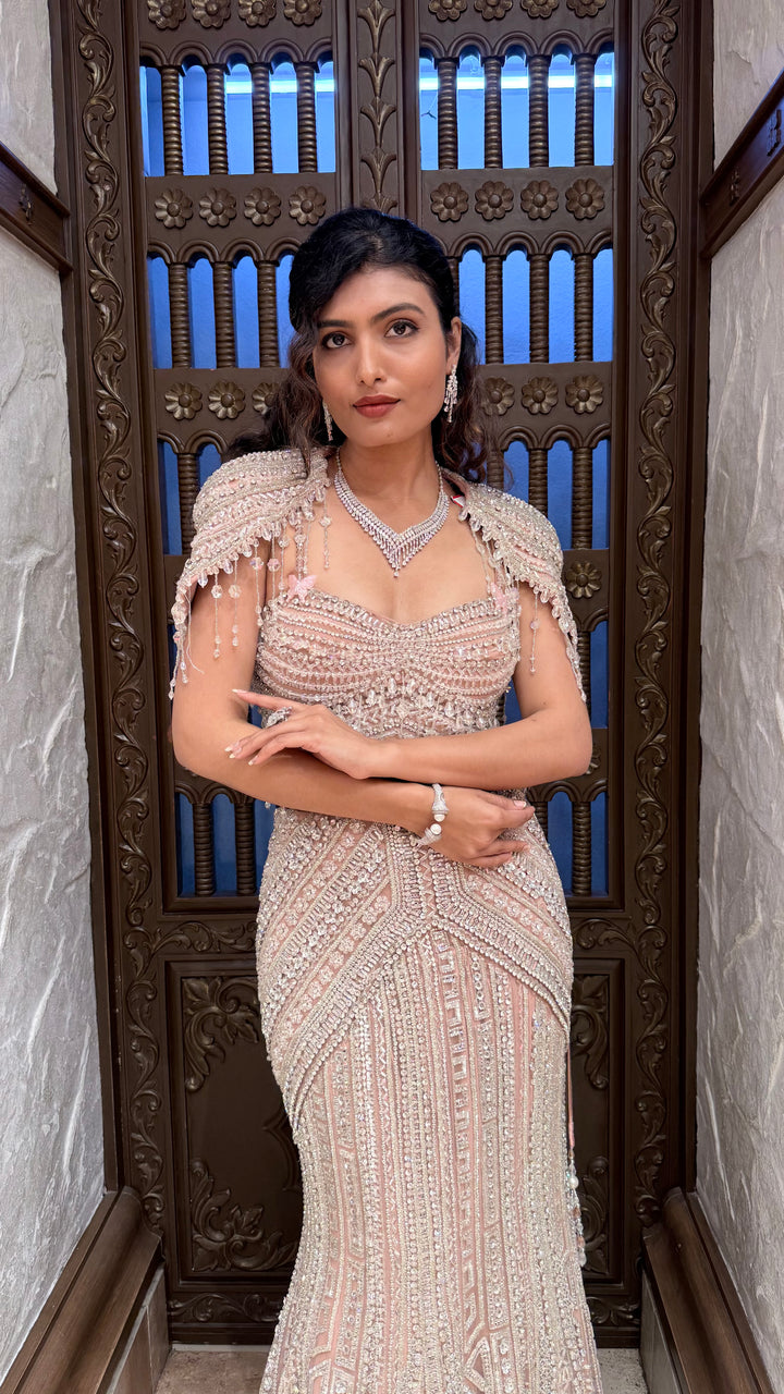 Champagne Gold Heavy Embellished Luxury Mermaid Lehenga Set