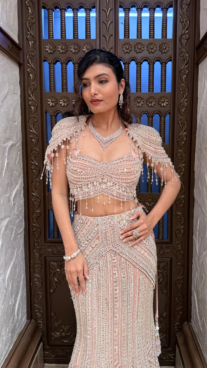 Champagne Gold Heavy Embellished Luxury Mermaid Lehenga Set