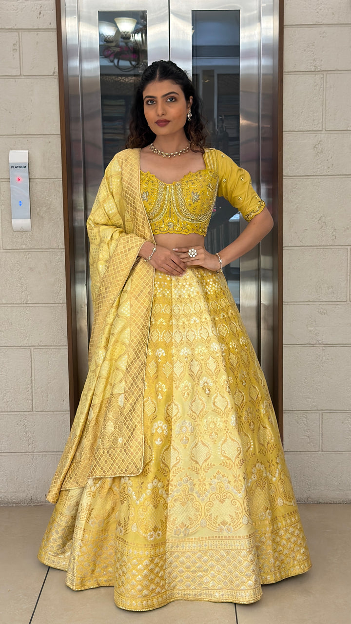 Sunshine Yellow Banarasi Lehenga Set with Embroidered Blouse & Dupatta