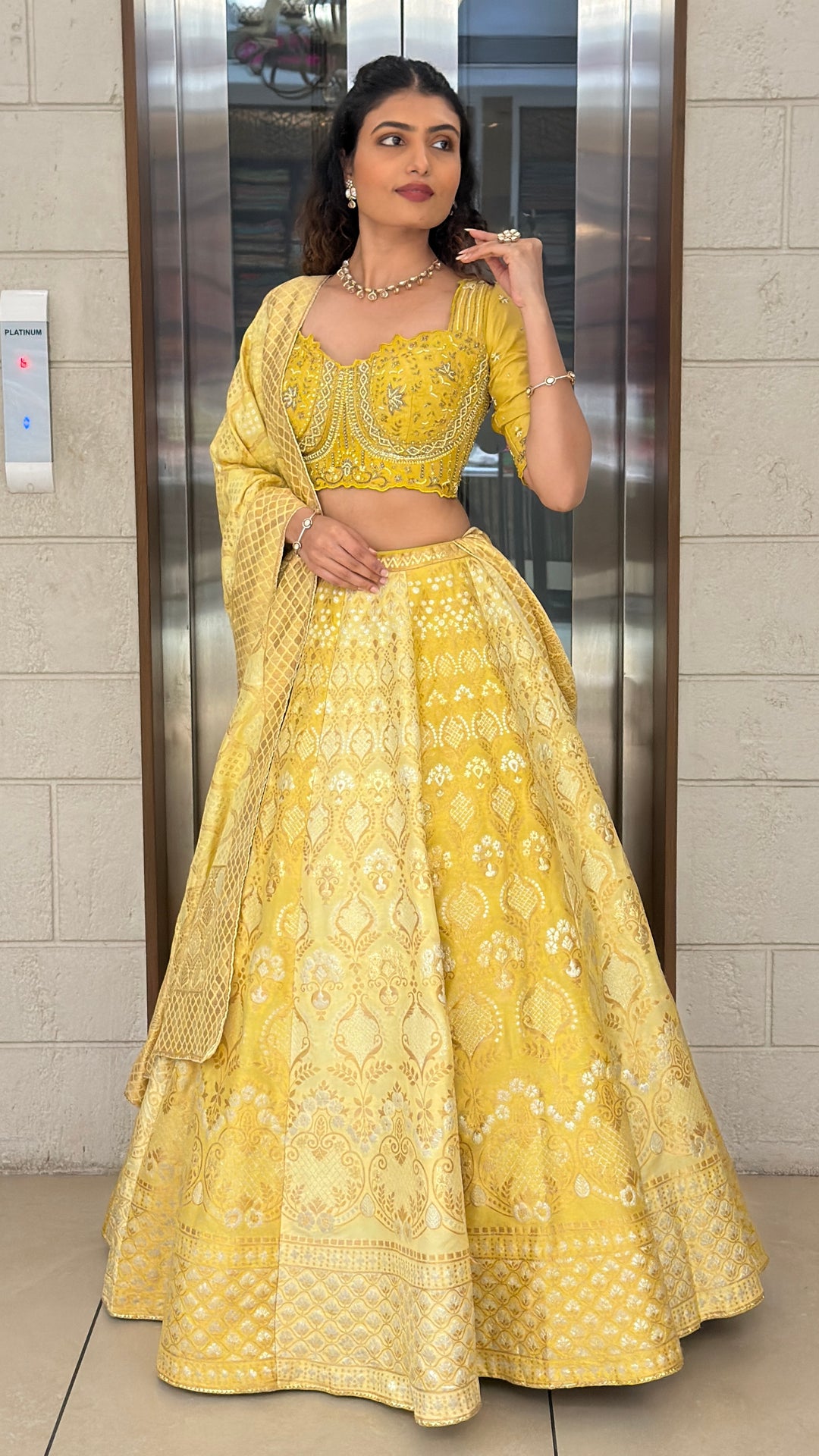 Sunshine Yellow Banarasi Lehenga Set with Embroidered Blouse & Dupatta