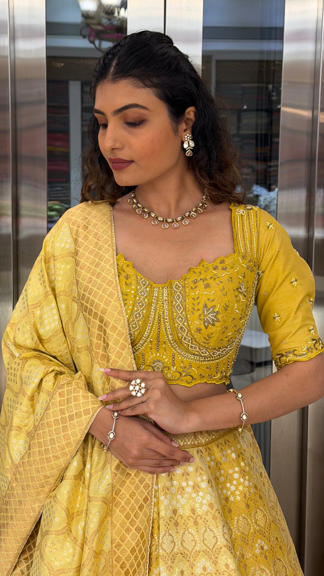 Sunshine Yellow Banarasi Lehenga Set with Embroidered Blouse & Dupatta