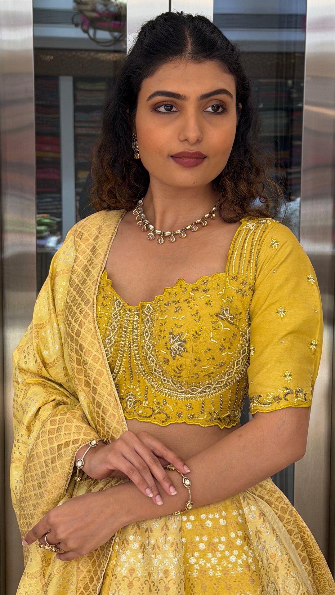 Sunshine Yellow Banarasi Lehenga Set with Embroidered Blouse & Dupatta