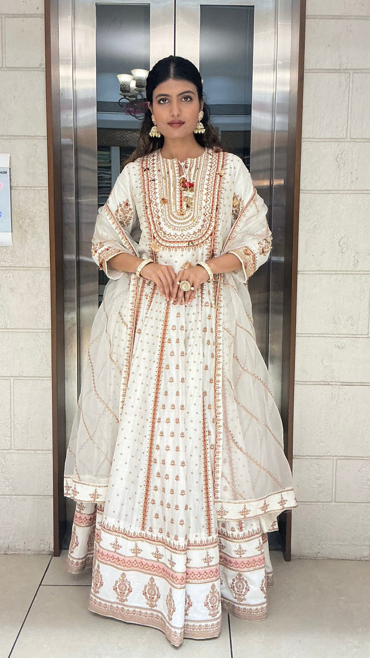 Ivory Heritage Printed Anarkali Suit Set with Dupatta