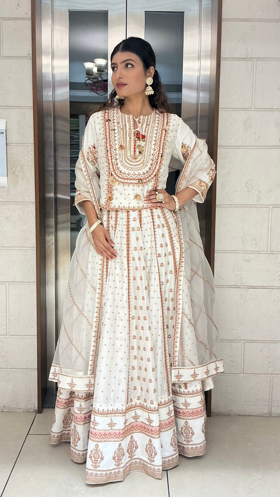 Ivory Heritage Printed Anarkali Suit Set with Dupatta