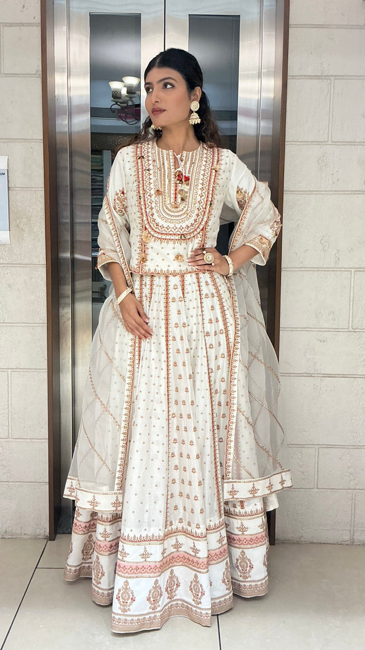 Ivory Heritage Printed Anarkali Suit Set with Dupatta