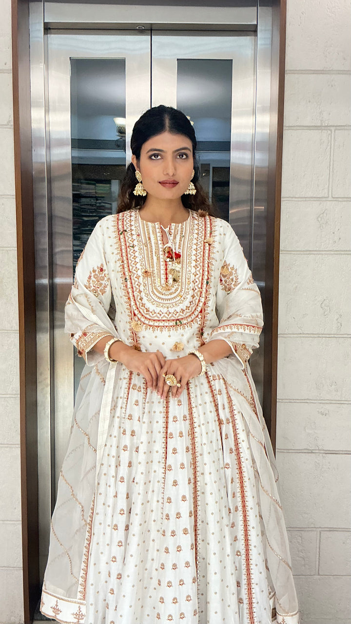 Ivory Heritage Printed Anarkali Suit Set with Dupatta