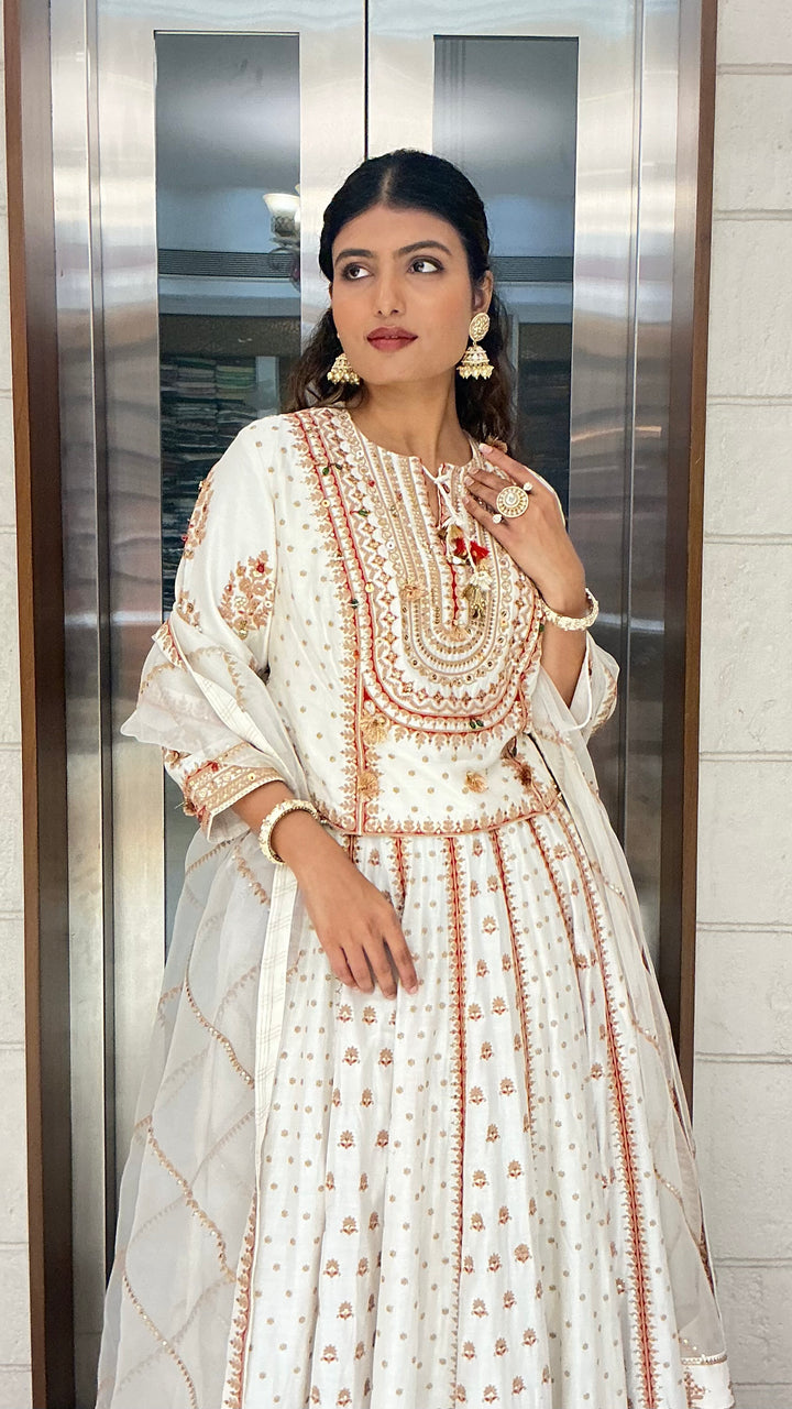 Ivory Heritage Printed Anarkali Suit Set with Dupatta