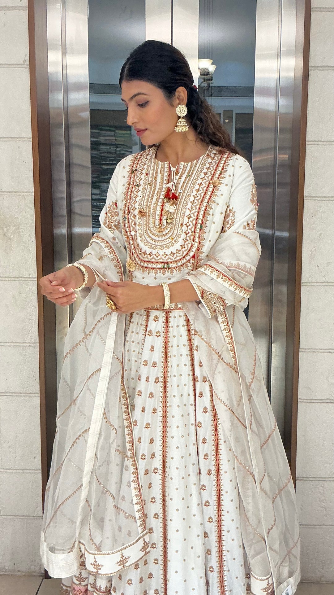 Ivory Heritage Printed Anarkali Suit Set with Dupatta