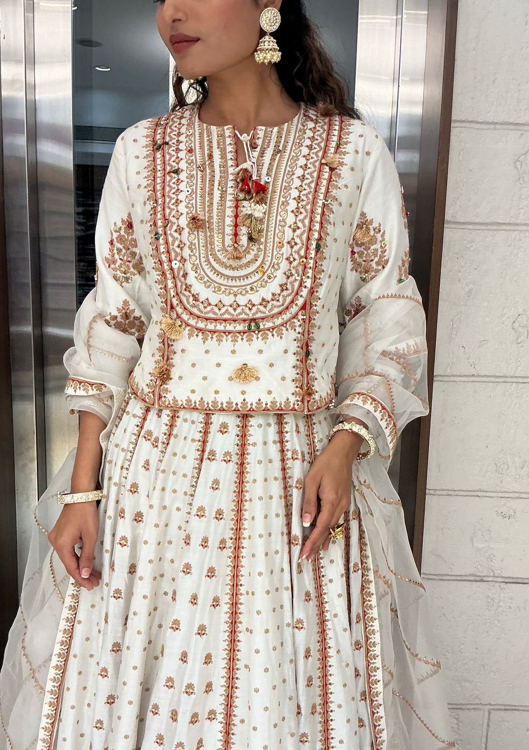 Ivory Heritage Printed Anarkali Suit Set with Dupatta