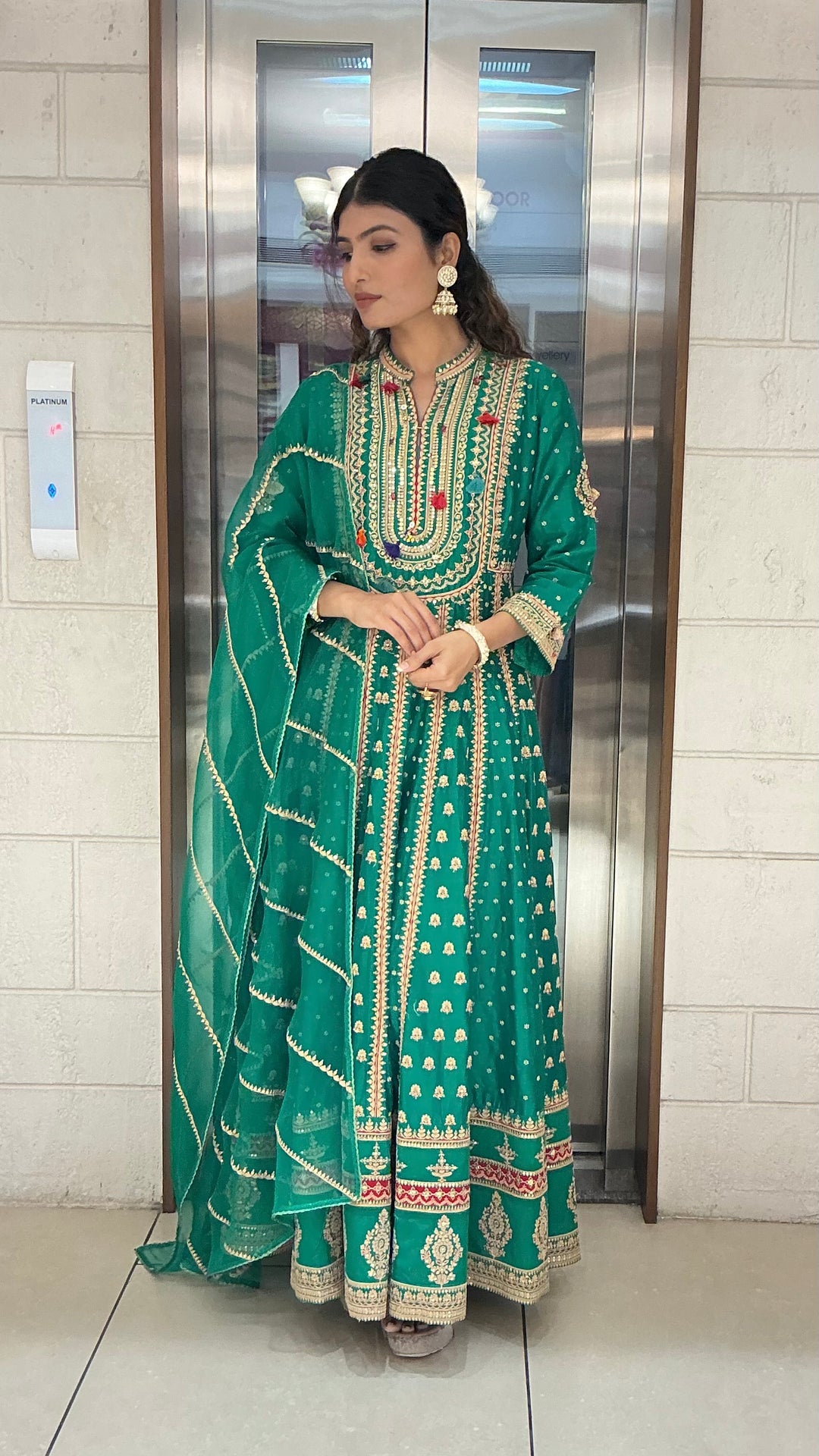 Emerald Green Heavy Embroidered Anarkali Suit Set with Dupatta