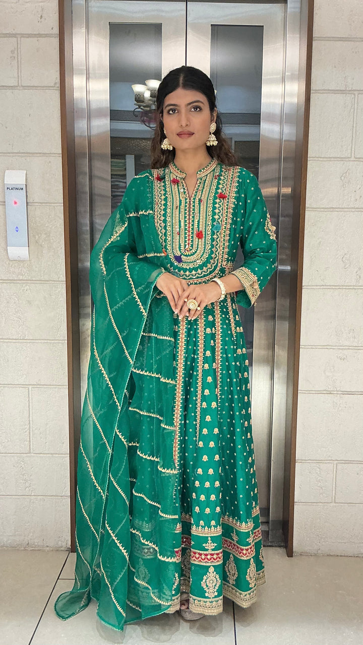 Emerald Green Heavy Embroidered Anarkali Suit Set with Dupatta