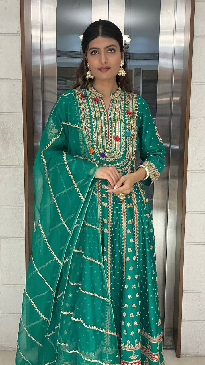 Emerald Green Heavy Embroidered Anarkali Suit Set with Dupatta