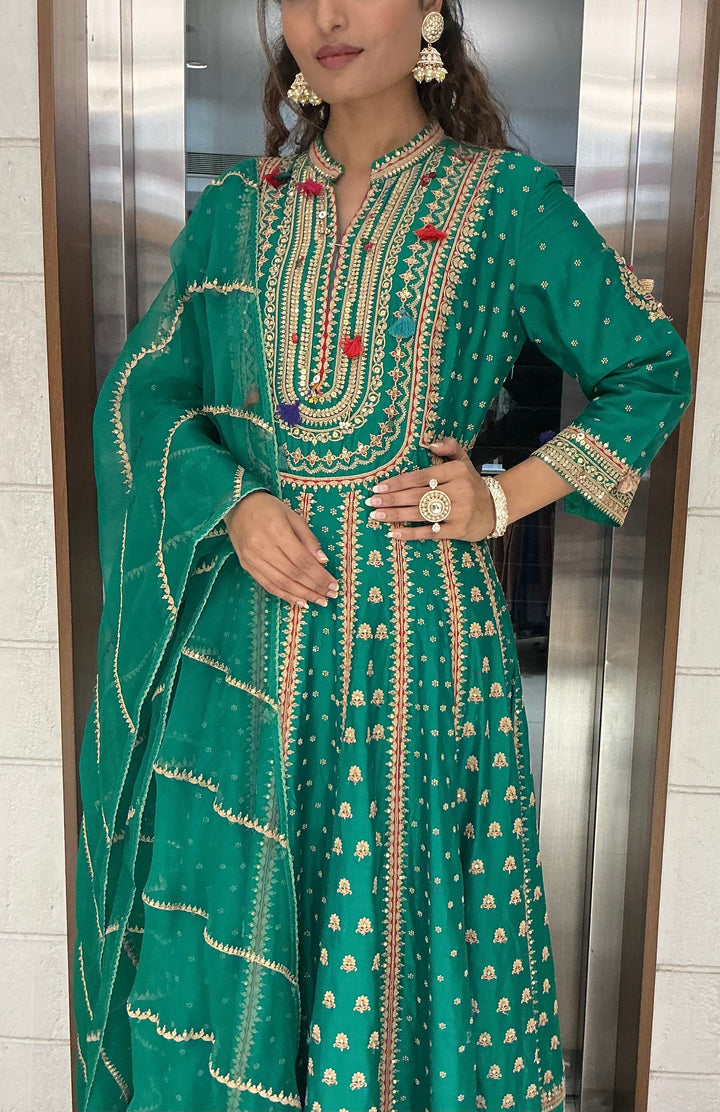 Emerald Green Heavy Embroidered Anarkali Suit Set with Dupatta