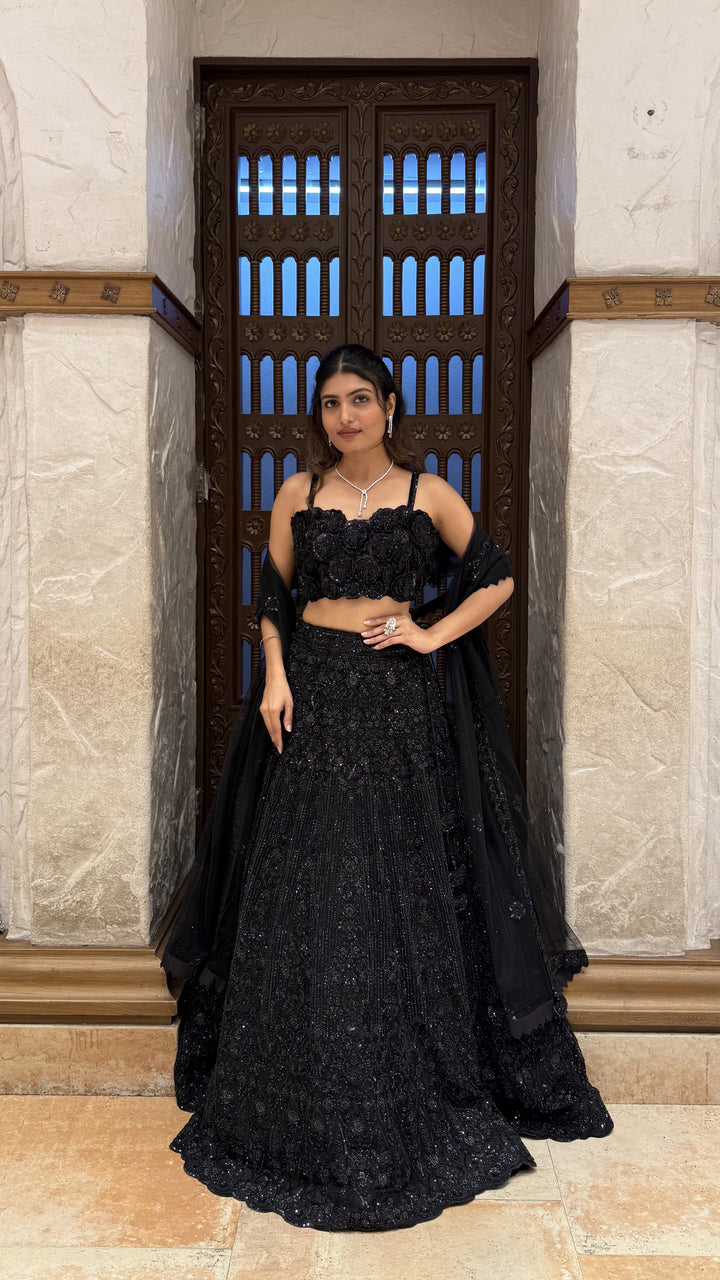 Midnight Black Embroidered Lehenga Set with Dupatta