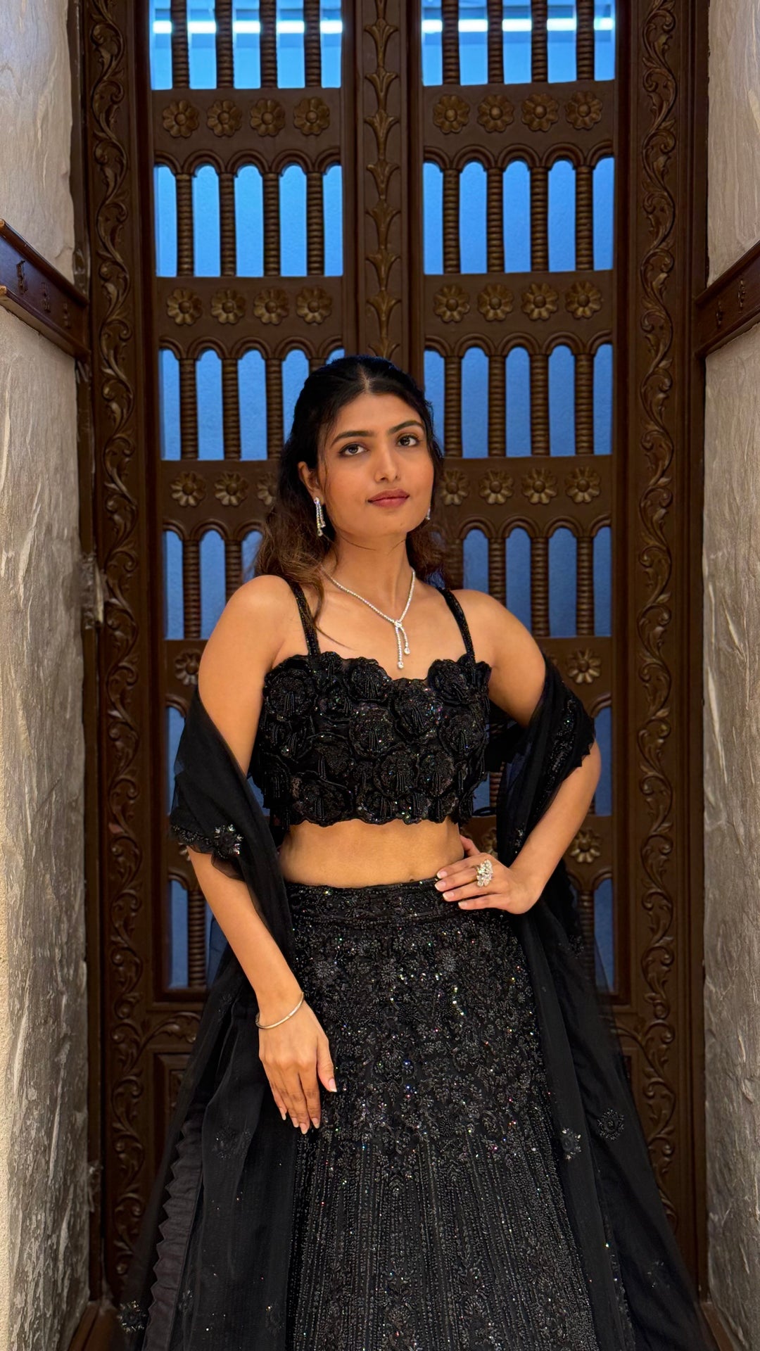 Midnight Black Embroidered Lehenga Set with Dupatta