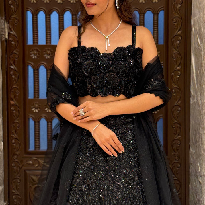 Midnight Black Embroidered Lehenga Set with Dupatta