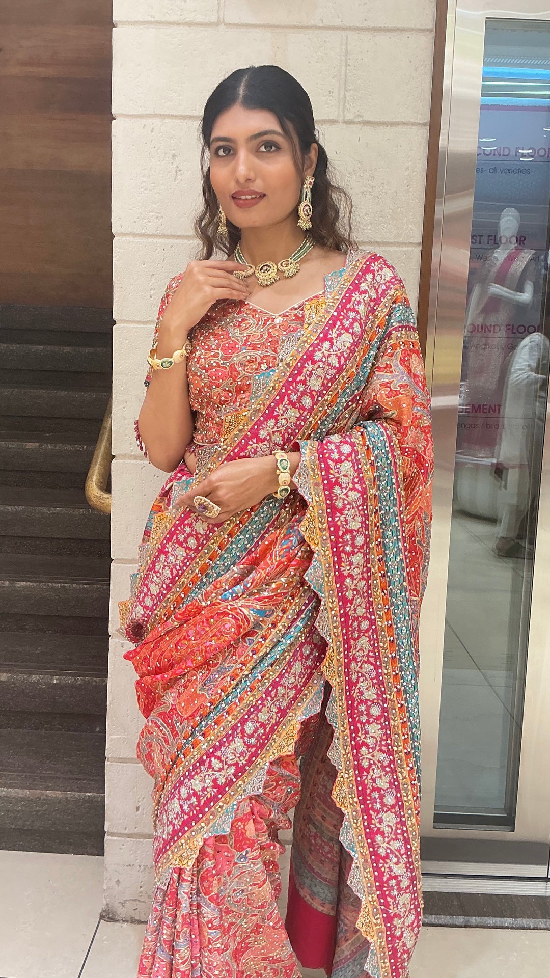 Royal Rani Pink & Coral Multi-Color Heavy Embroidered Designer Saree