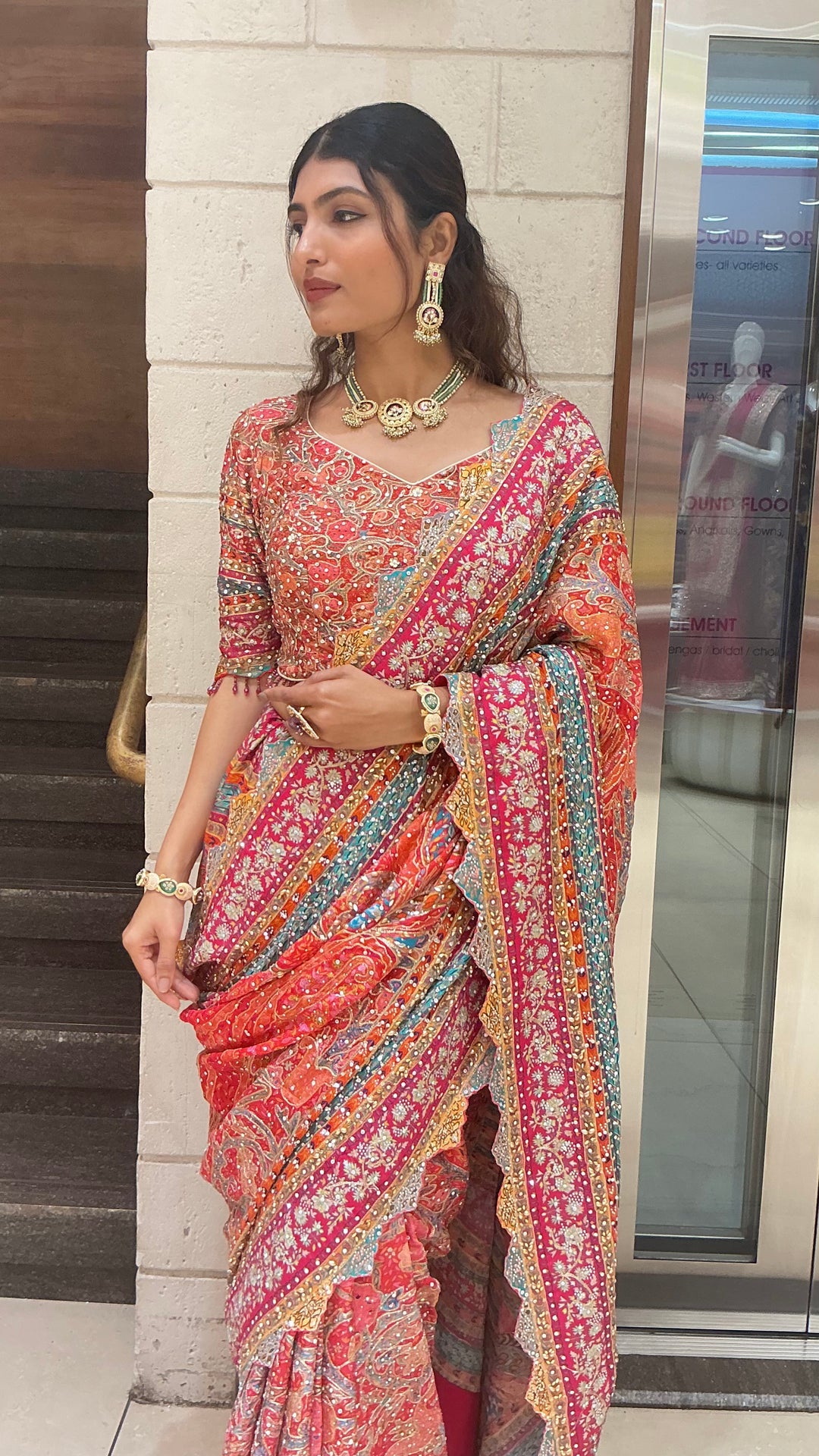 Royal Rani Pink & Coral Multi-Color Heavy Embroidered Designer Saree