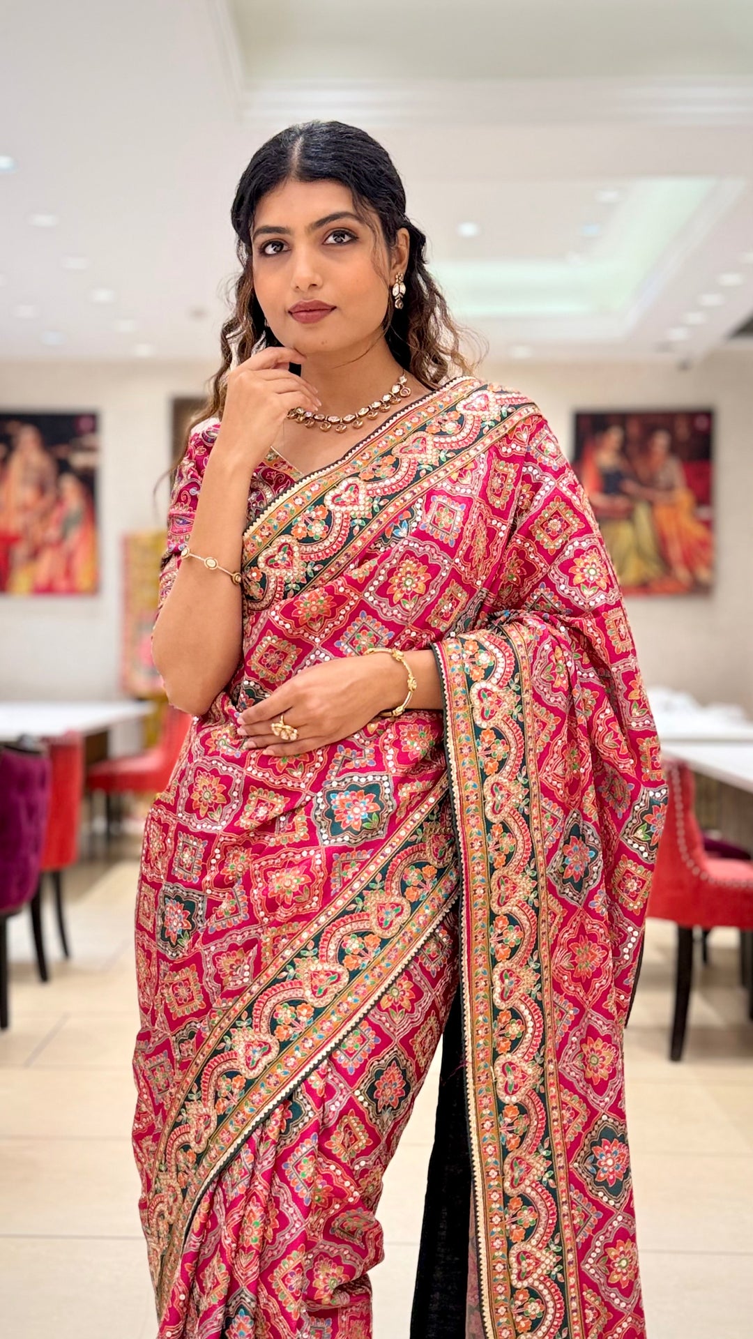 Royal Pink Embroidered Designer Saree with Traditional Motif Work
