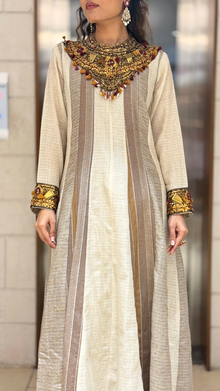 Beige Handcrafted A-Line with Embellished Statement Yoke