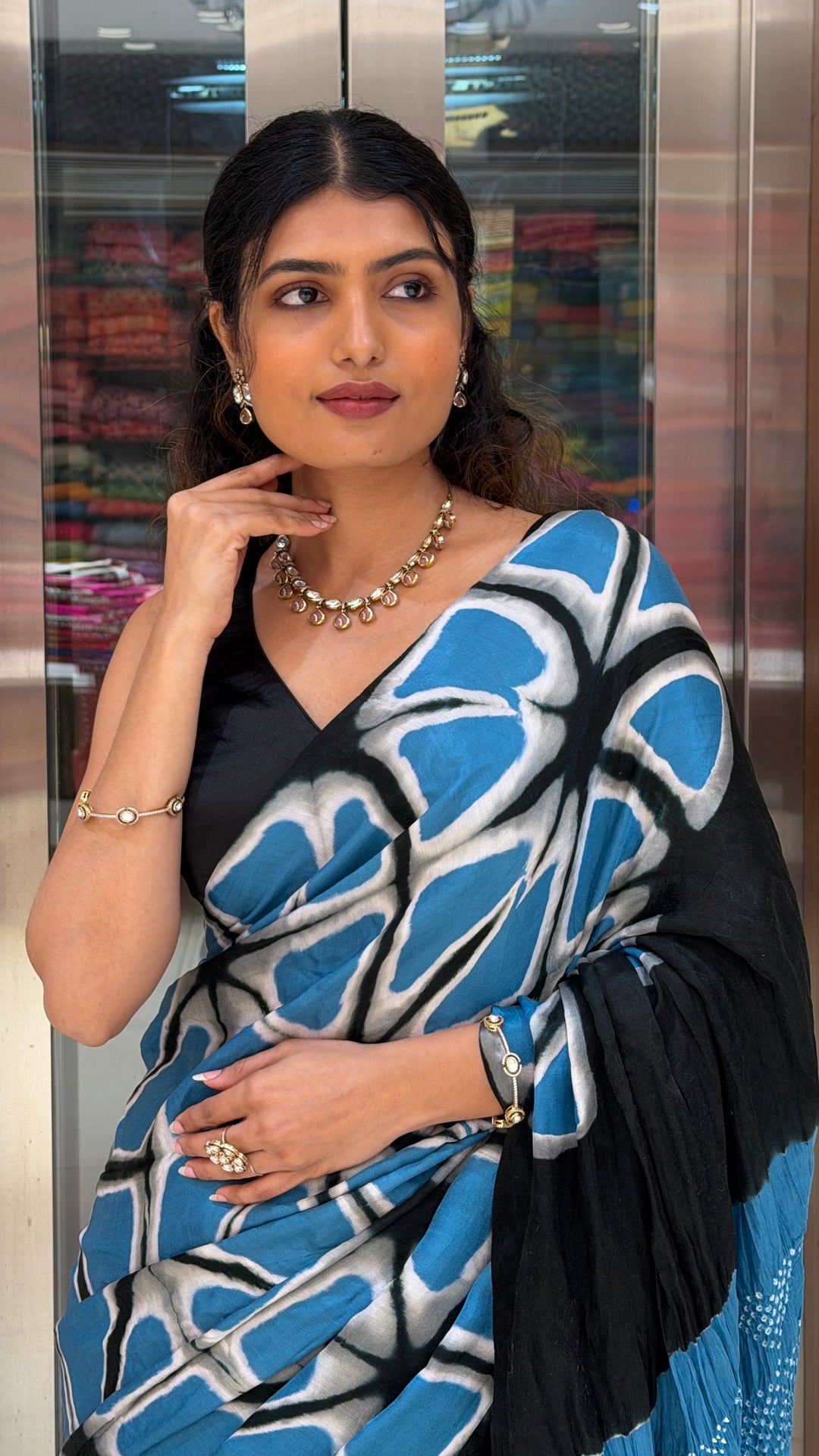 Sky Blue Hand-Dyed Cotton Saree with Shibori Print & Artistic Pallu