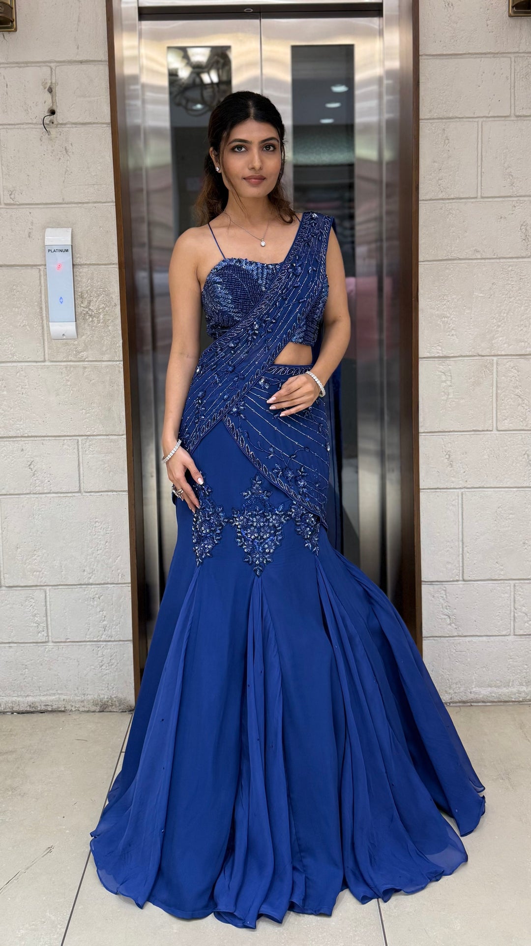 Royal Blue Designer Embellished Saree Gown