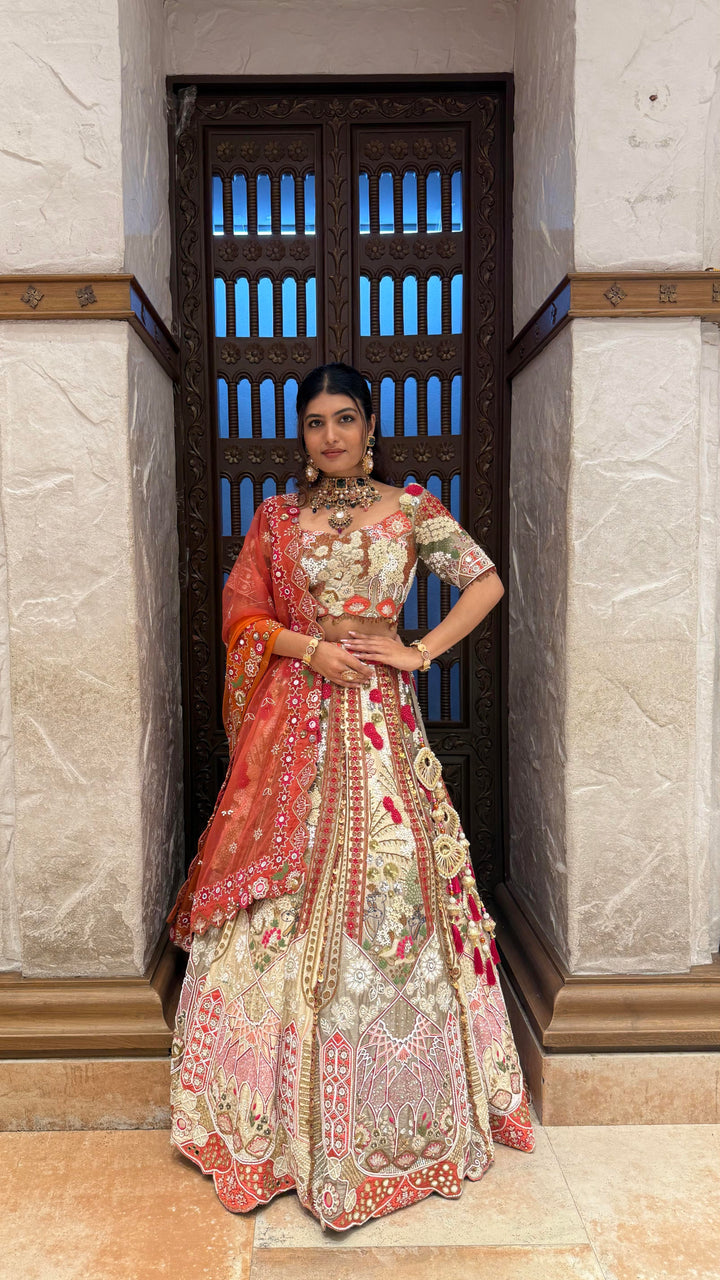 Multicolor Heavy Embroidered Bridal Lehenga with Designer Blouse & Dupatta