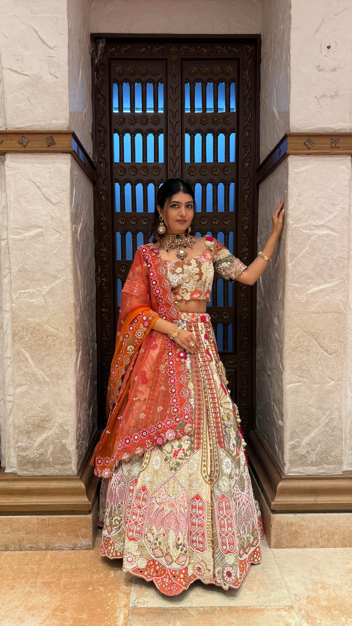 Multicolor Heavy Embroidered Bridal Lehenga with Designer Blouse & Dupatta