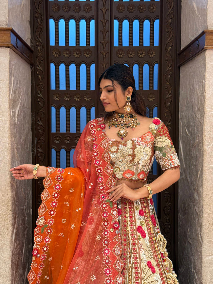 Multicolor Heavy Embroidered Bridal Lehenga with Designer Blouse & Dupatta