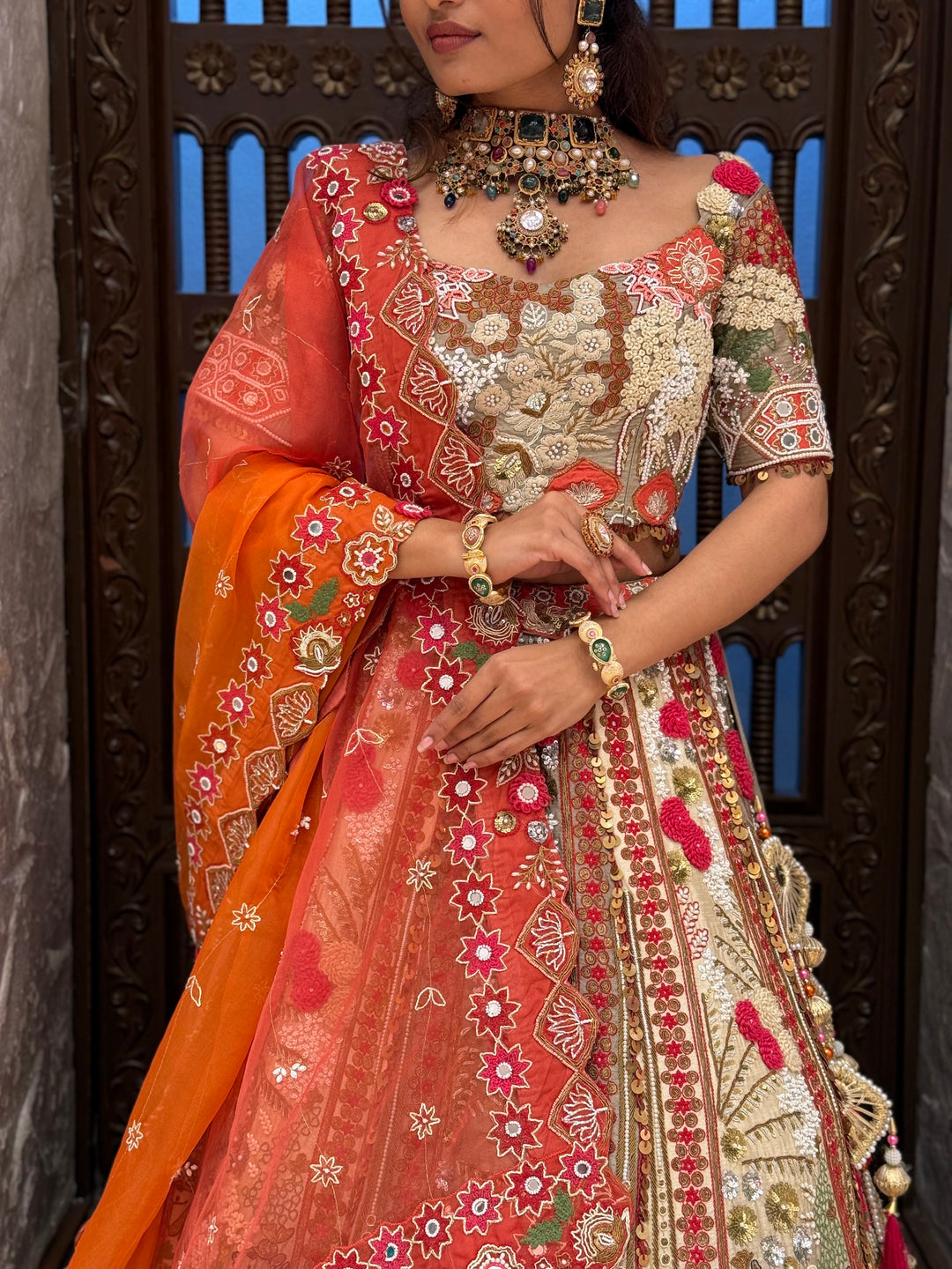 Multicolor Heavy Embroidered Bridal Lehenga with Designer Blouse & Dupatta