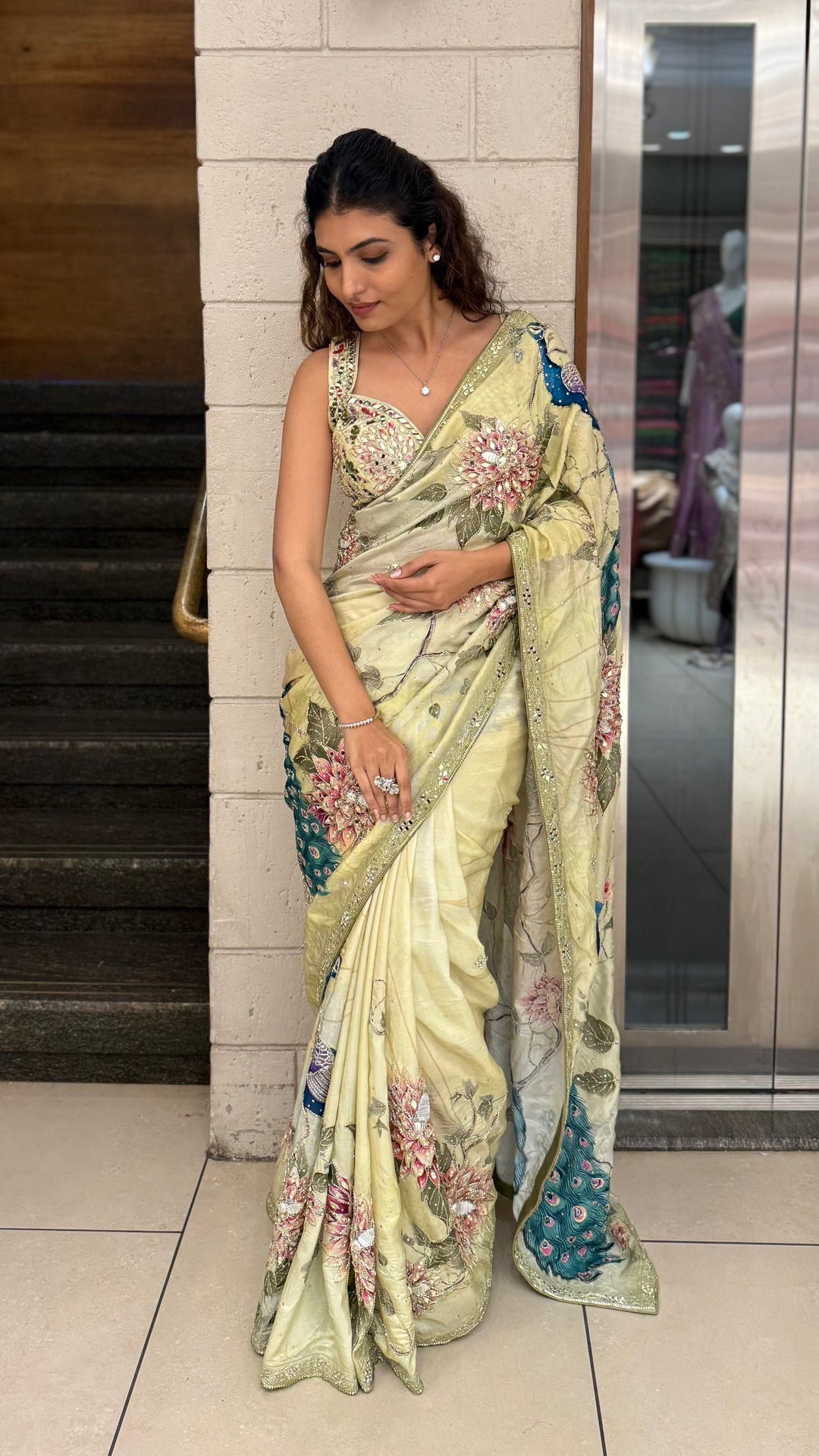 Luxury Embroidered Organza Silk Saree with Handwork Floral Detailing