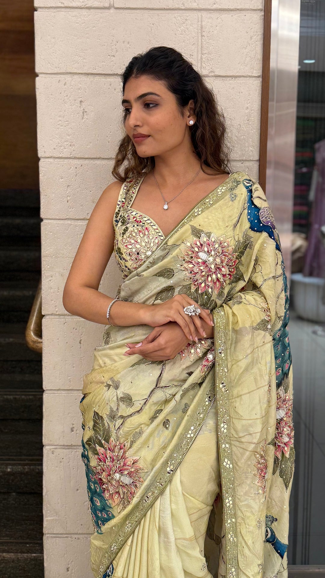 Luxury Embroidered Organza Silk Saree with Handwork Floral Detailing