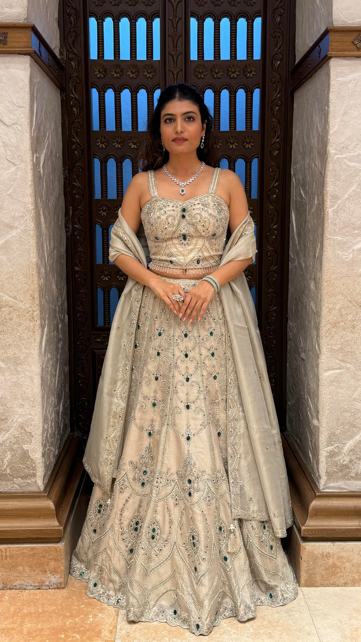 Luxury Ivory Embellished Lehenga Choli with Handcrafted Sequin, Stone & Cutdana Work
