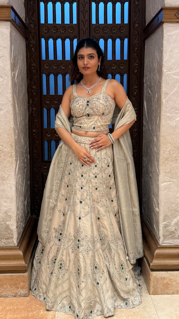 Luxury Ivory Embellished Lehenga Choli with Handcrafted Sequin, Stone & Cutdana Work